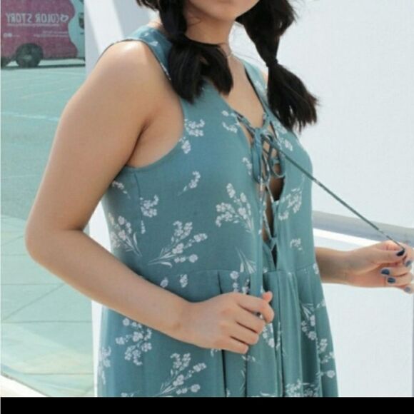 Boho Sage Printed Flowy Mini Keyhole Spring summer Dress sz S 2-4 M 6-8 L 10-12 - Picture 2 of 6